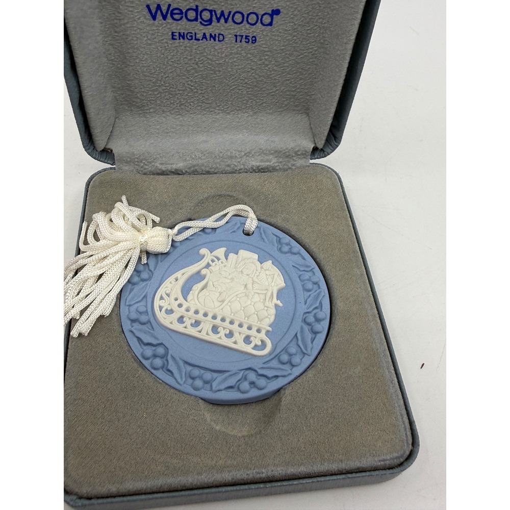 Wedgwood Blue Jasperware Christmas Sleigh Ornament No 2 Made in England Boxed